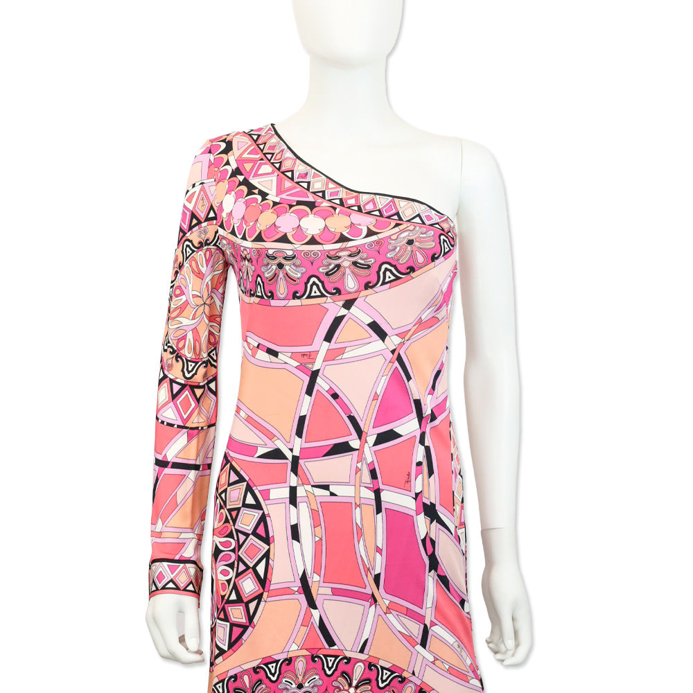 Emilio Pucci Pink Multi Print Off-the-Shoulder Long Sleeve Mini Dress