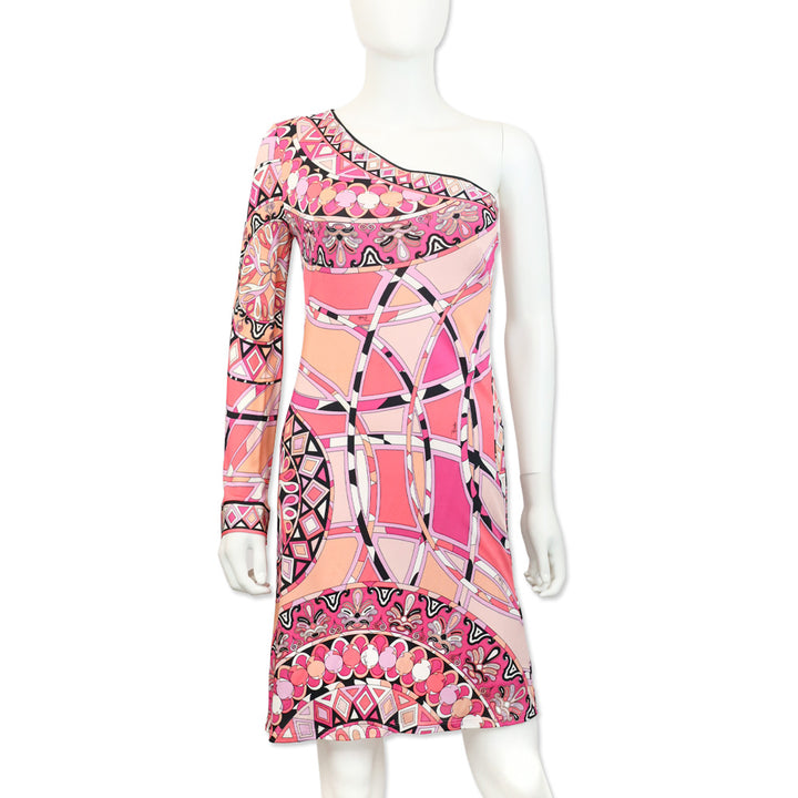 Emilio Pucci Pink Multi Print Off-the-Shoulder Long Sleeve Mini Dress