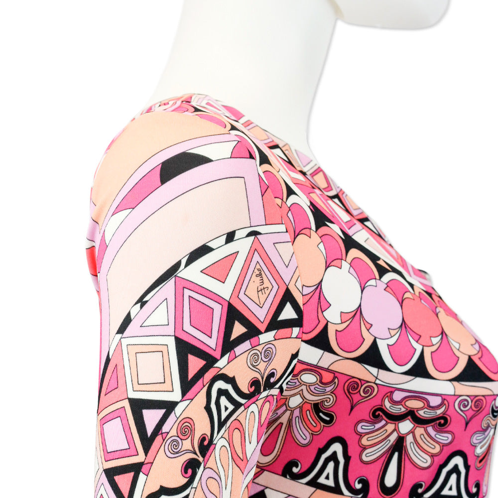 Emilio Pucci Pink Multi Print Off-the-Shoulder Long Sleeve Mini Dress