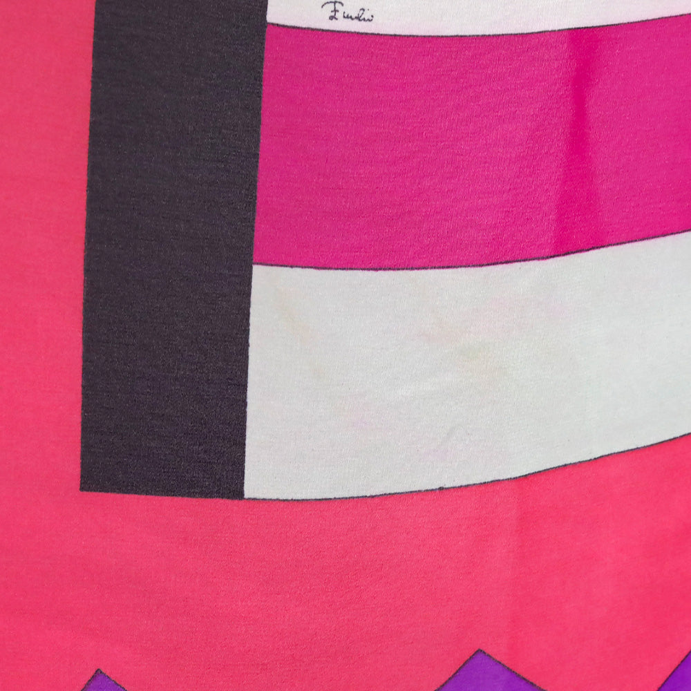Emilio Pucci Pink Multicolor Geometric Printed Silk Scarf