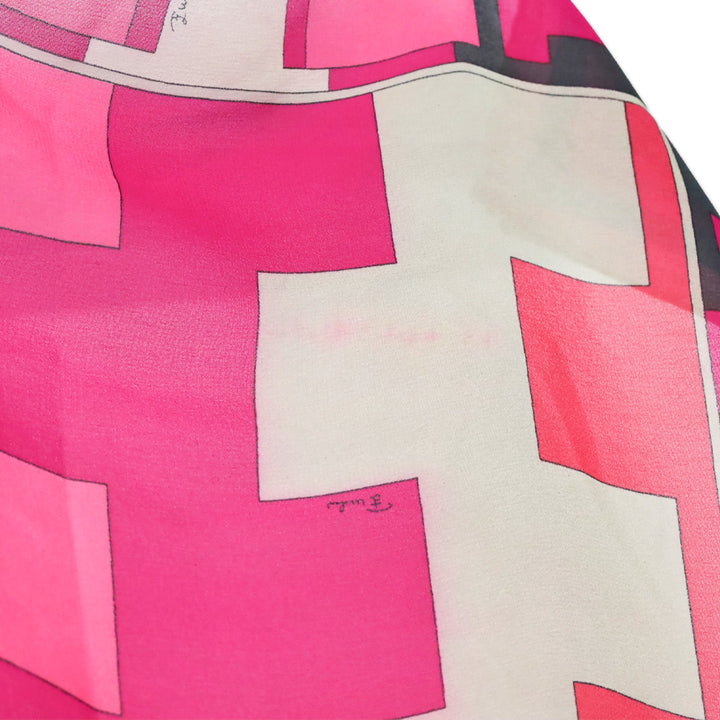 Emilio Pucci Pink Multicolor Geometric Printed Silk Scarf