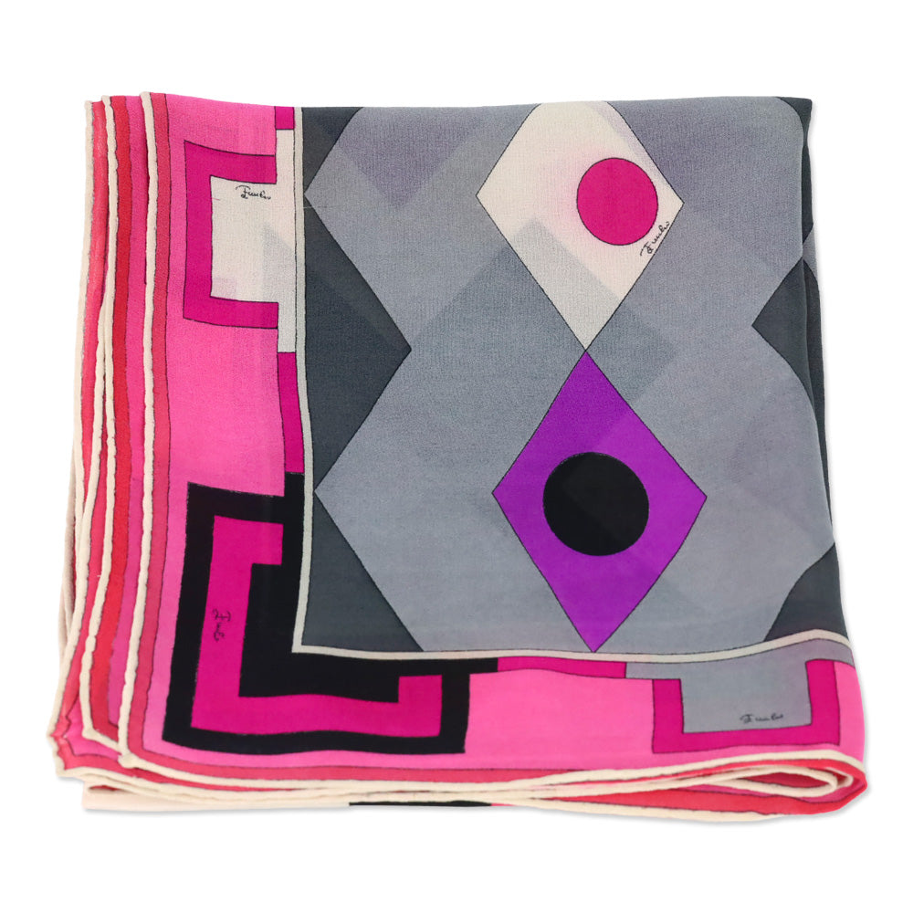 Emilio Pucci Pink Multicolor Geometric Printed Silk Scarf