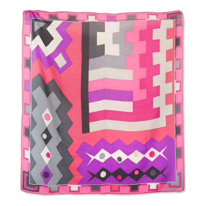 Emilio Pucci Pink Multicolor Geometric Printed Silk Scarf