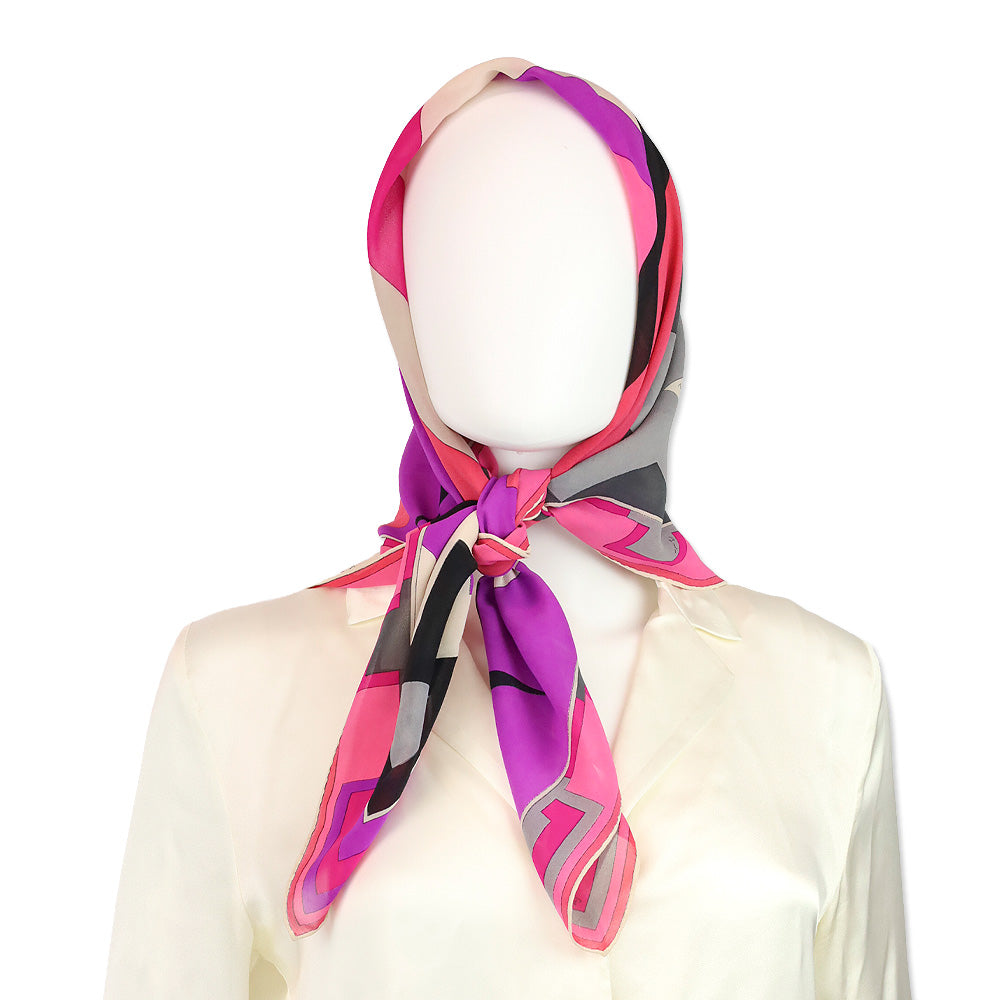 Emilio Pucci Pink Multicolor Geometric Printed Silk Scarf
