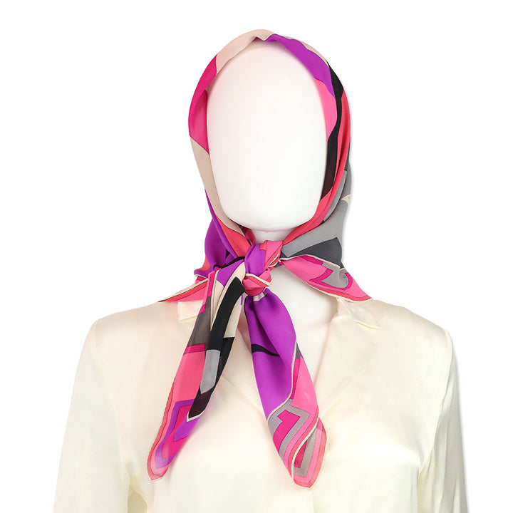 Emilio Pucci Pink Multicolor Geometric Printed Silk Scarf