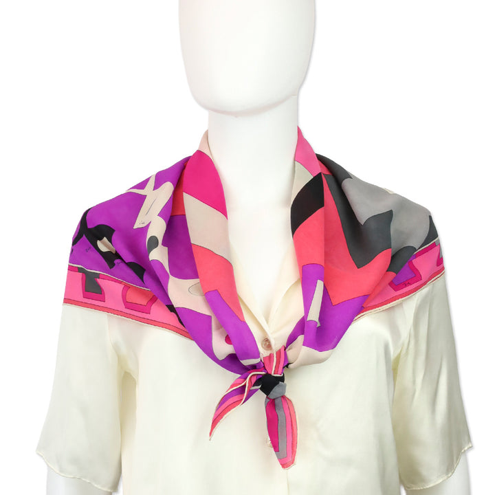Emilio Pucci Pink Multicolor Geometric Printed Silk Scarf