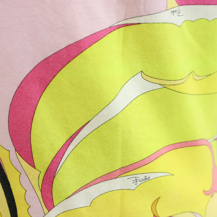 Emilio Pucci Pink/Yellow Abstract Print V-Neck T-Shirt