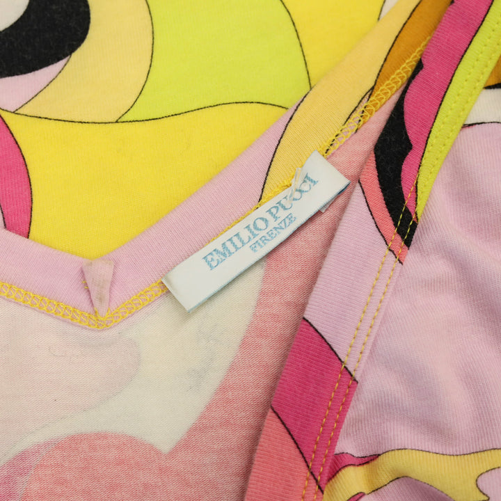 Emilio Pucci Pink/Yellow Abstract Print V-Neck T-Shirt