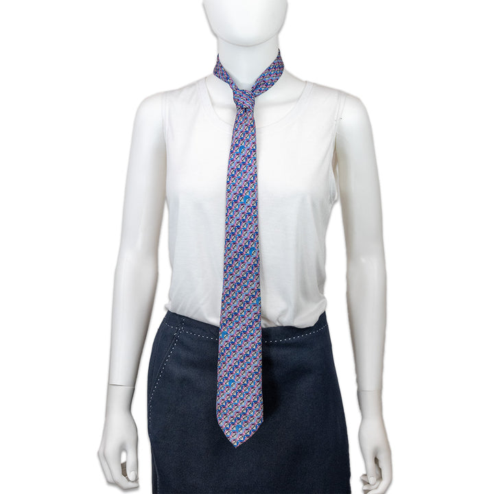 Emilio Pucci Purple/Blue Silk Art Deco Pattern Tie