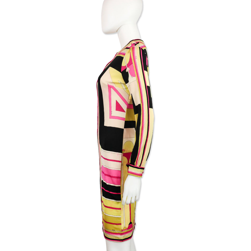 Emilio Pucci Vintage Pink/Yellow Long Sleeve Zip Front Shift Dress