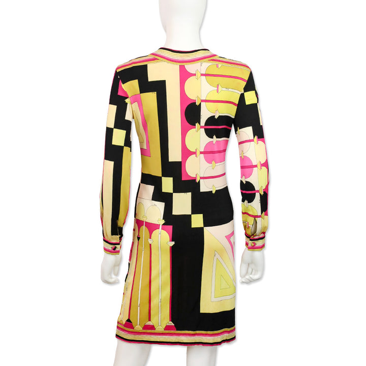 Emilio Pucci Vintage Pink/Yellow Long Sleeve Zip Front Shift Dress