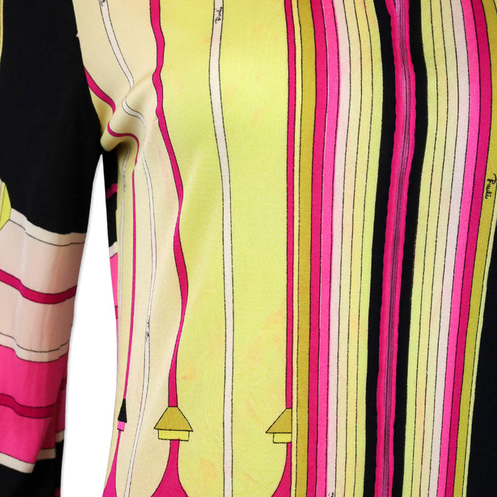 Emilio Pucci Vintage Pink/Yellow Long Sleeve Zip Front Shift Dress