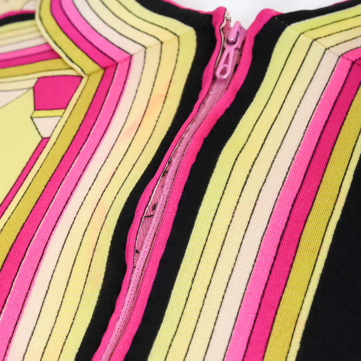 Emilio Pucci Vintage Pink/Yellow Long Sleeve Zip Front Shift Dress