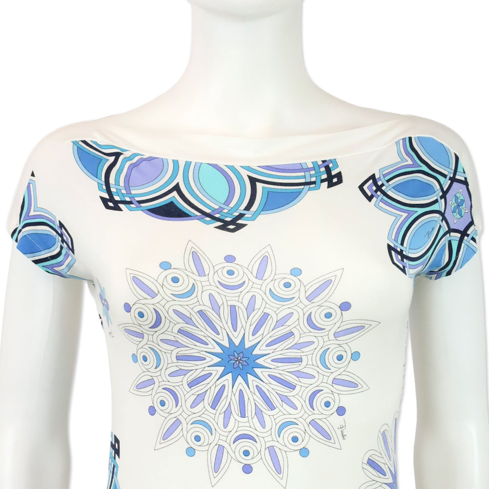 Emilio Pucci White/Blue Snowflake Print Bateau Top