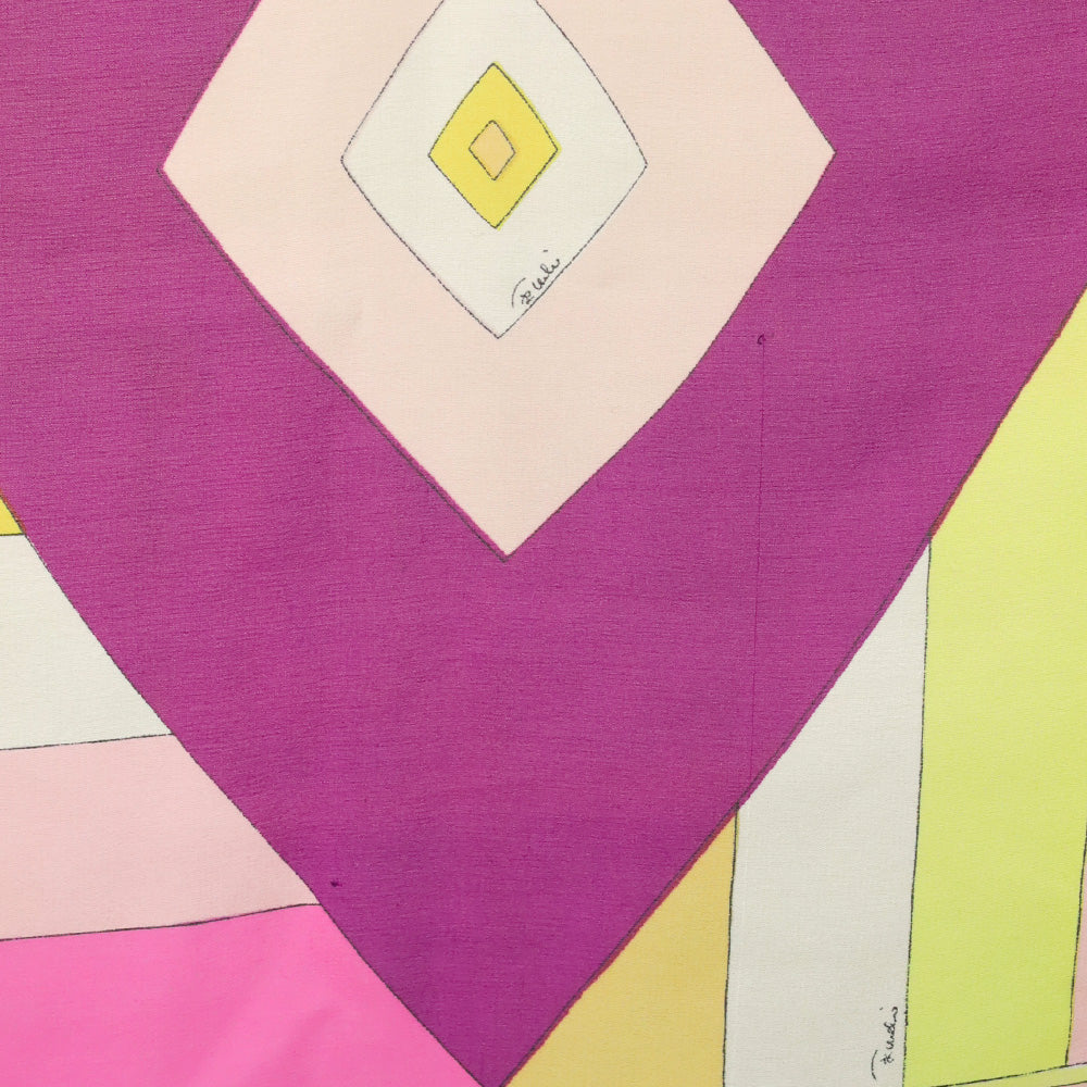 Emilio Pucci Yellow Multicolor Geometric Print Silk Chiffon Scarf