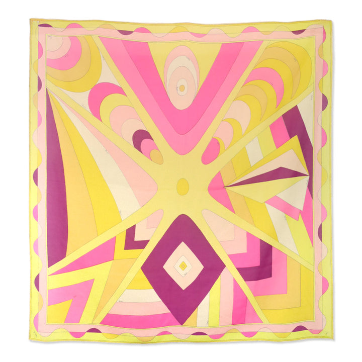 Emilio Pucci Yellow Multicolor Geometric Print Silk Chiffon Scarf