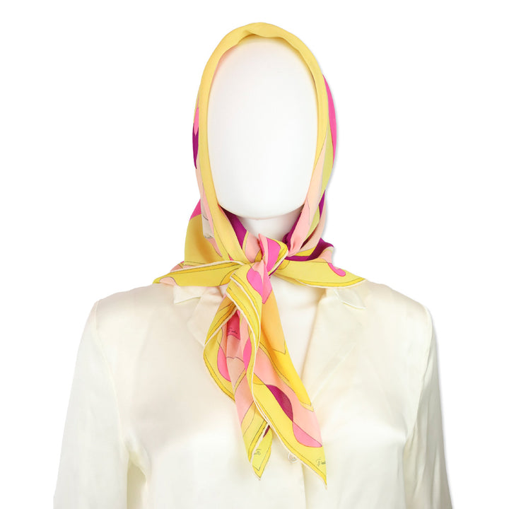 Emilio Pucci Yellow Multicolor Geometric Print Silk Chiffon Scarf