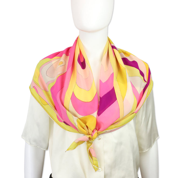 Emilio Pucci Yellow Multicolor Geometric Print Silk Chiffon Scarf
