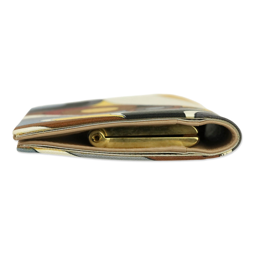 Emilio Pucci Yellow/Brown Mutli Print Silk Bifold Wallet
