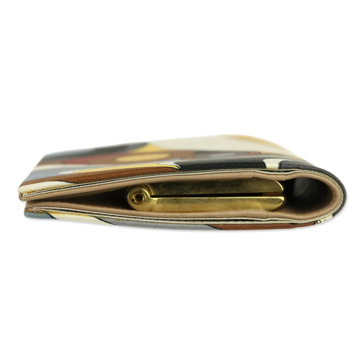 Emilio Pucci Yellow/Brown Mutli Print Silk Bifold Wallet