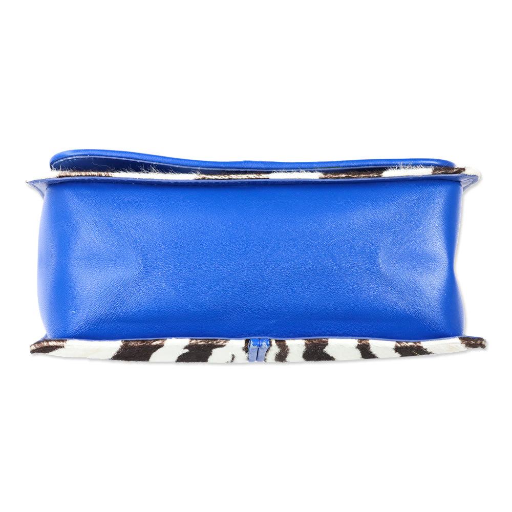 Emilio Pucci Zebra Pony Hair with Blue Leather Trim Flap Shoulder Bag