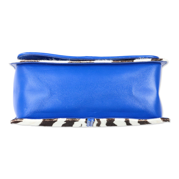 Emilio Pucci Zebra Pony Hair with Blue Leather Trim Flap Shoulder Bag
