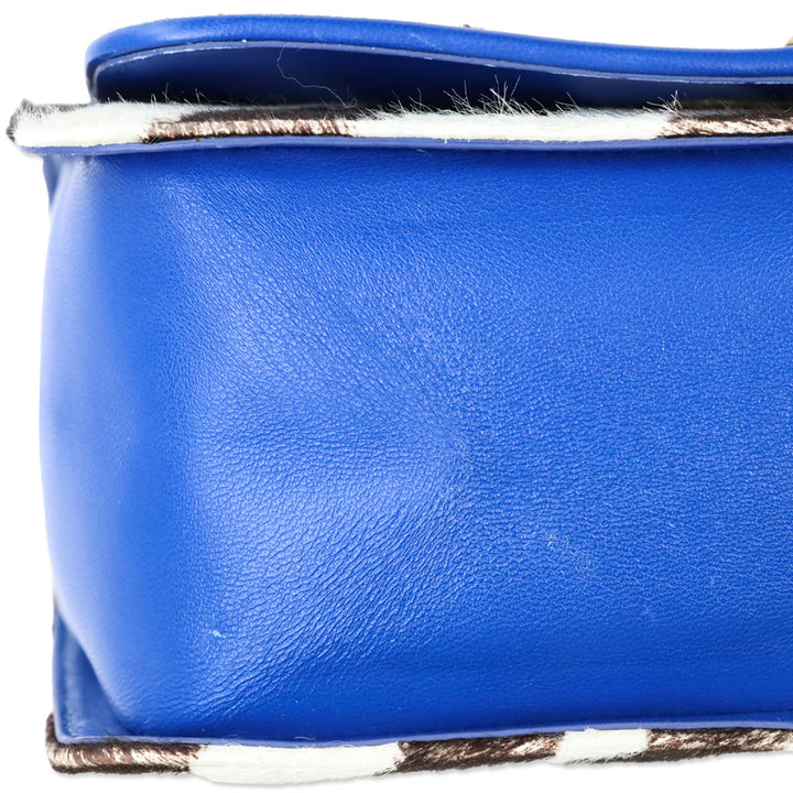 Emilio Pucci Zebra Pony Hair with Blue Leather Trim Flap Shoulder Bag