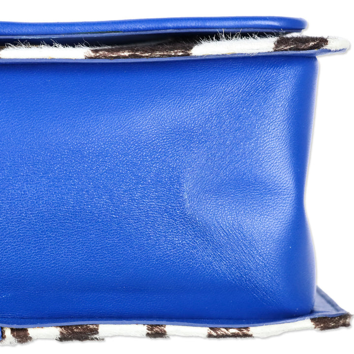 Emilio Pucci Zebra Pony Hair with Blue Leather Trim Flap Shoulder Bag
