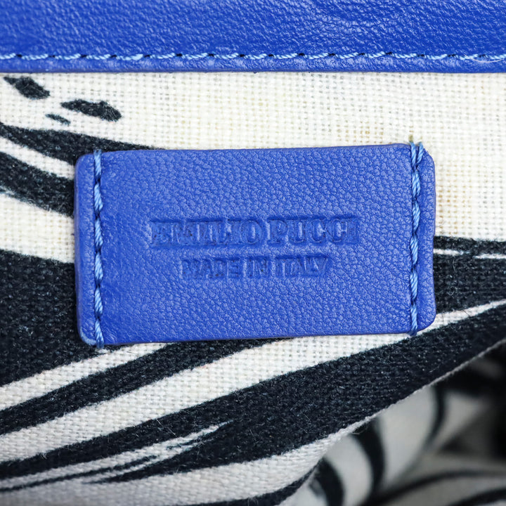 Emilio Pucci Zebra Pony Hair with Blue Leather Trim Flap Shoulder Bag