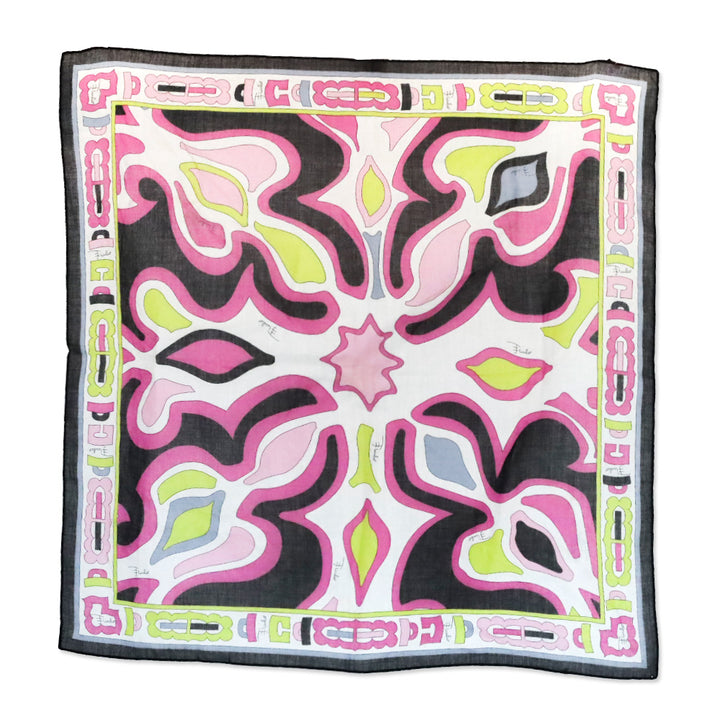 Emilio Pucci Black/Pink Multicolor Abstract Print Square Scarf