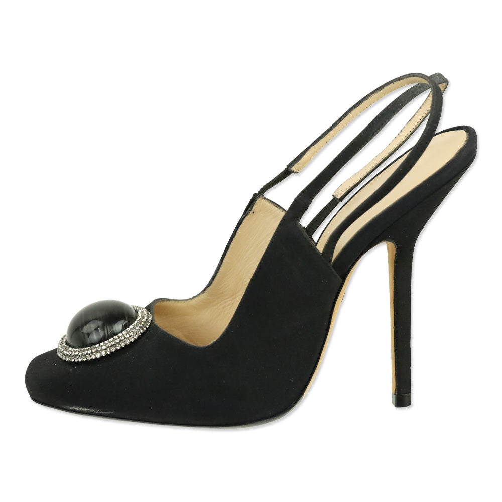 Emilio Pucci Black Silk Round Jewel Slingback Pump