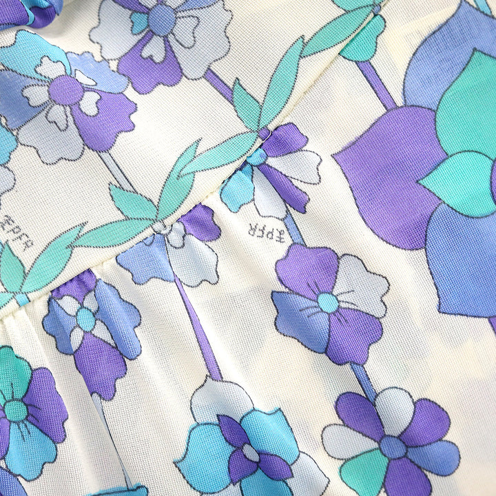 Emilio Pucci for Formfit Rogers Blue Floral Print Sheer V-Neck Sleeveless Dress