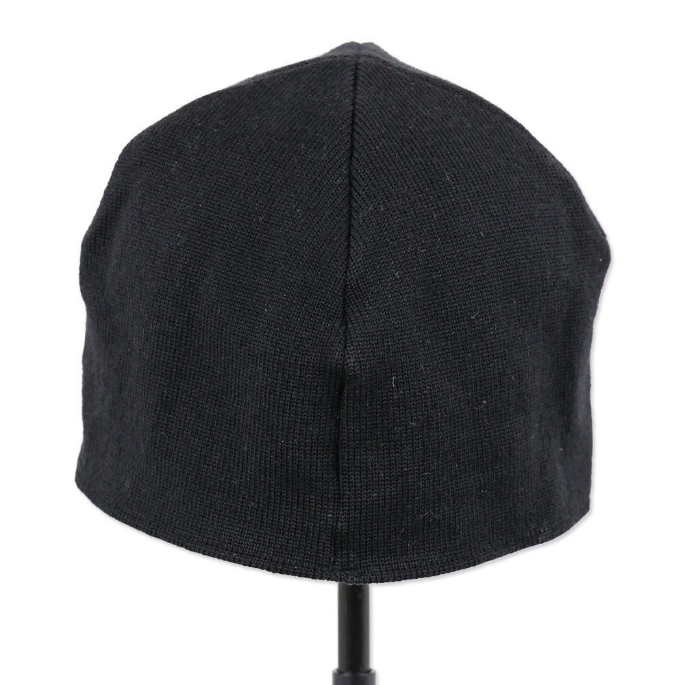 Emporio Armani Black Virgin Wool Knit Sequin Logo Beanie
