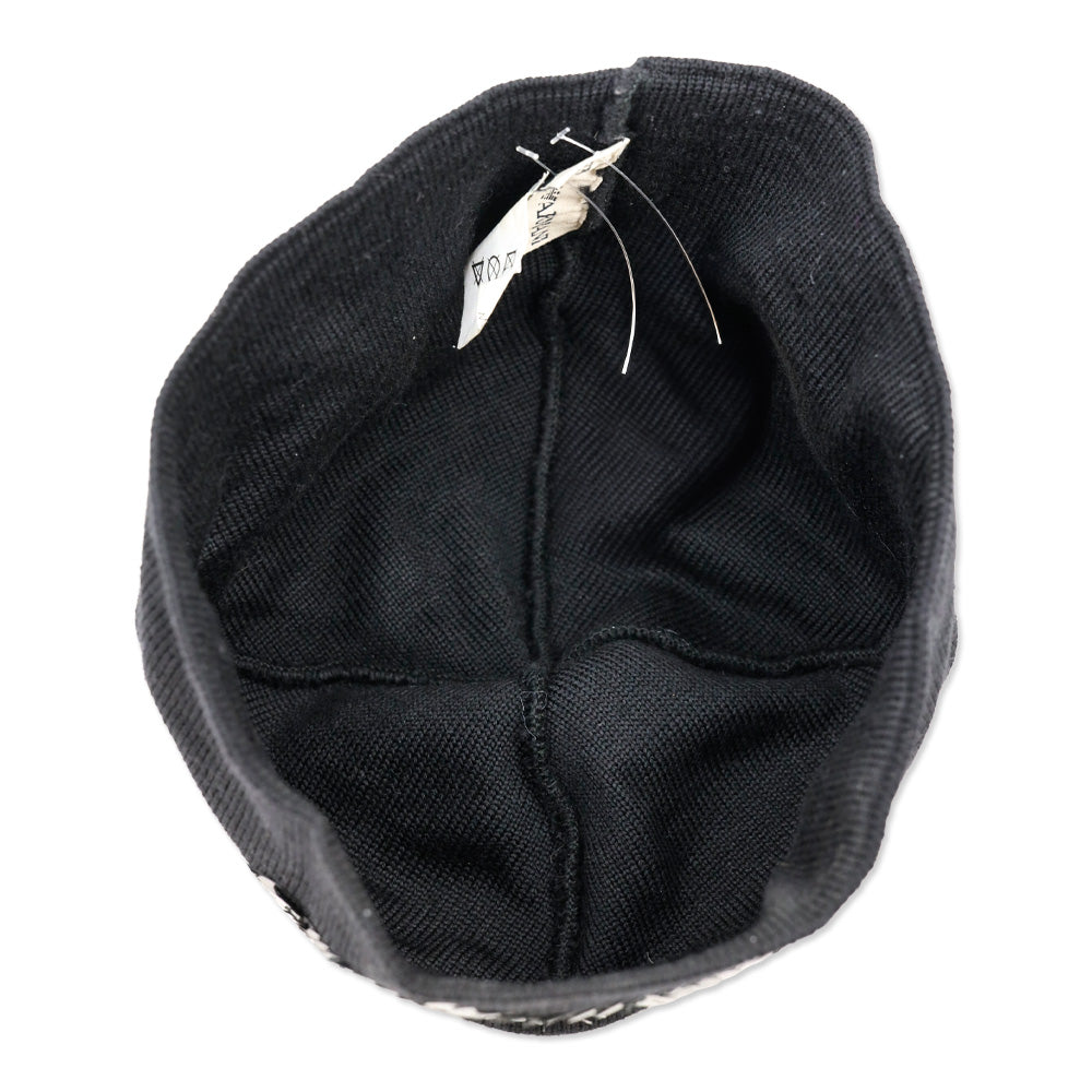 Emporio Armani Black Virgin Wool Knit Sequin Logo Beanie