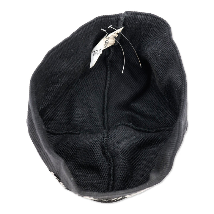 Emporio Armani Black Virgin Wool Knit Sequin Logo Beanie