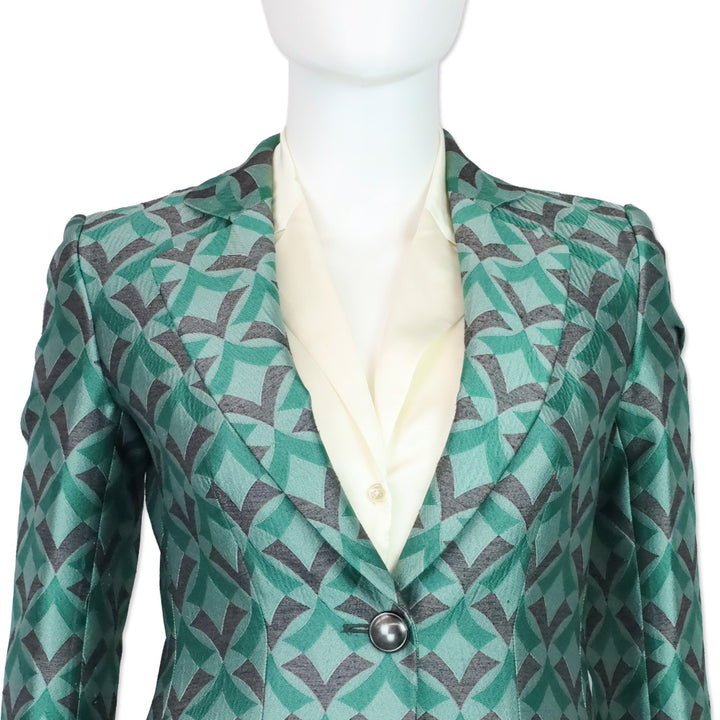 Emporio Armani Green Optical Jacquard Fashion Blazer