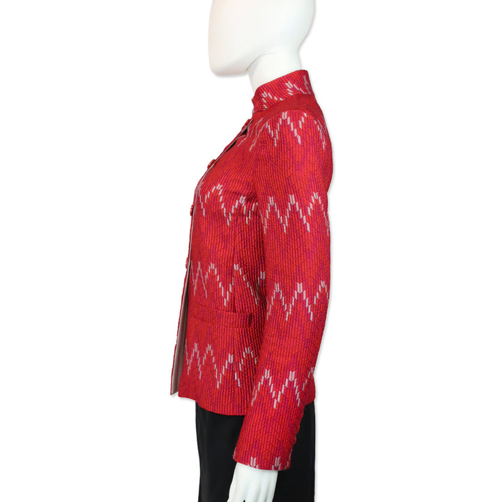 Emporio Armani Red Chevron Quilted Asymmetrical Button Jacket