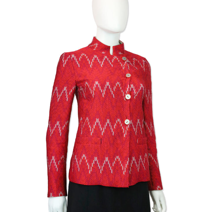 Emporio Armani Red Chevron Quilted Asymmetrical Button Jacket