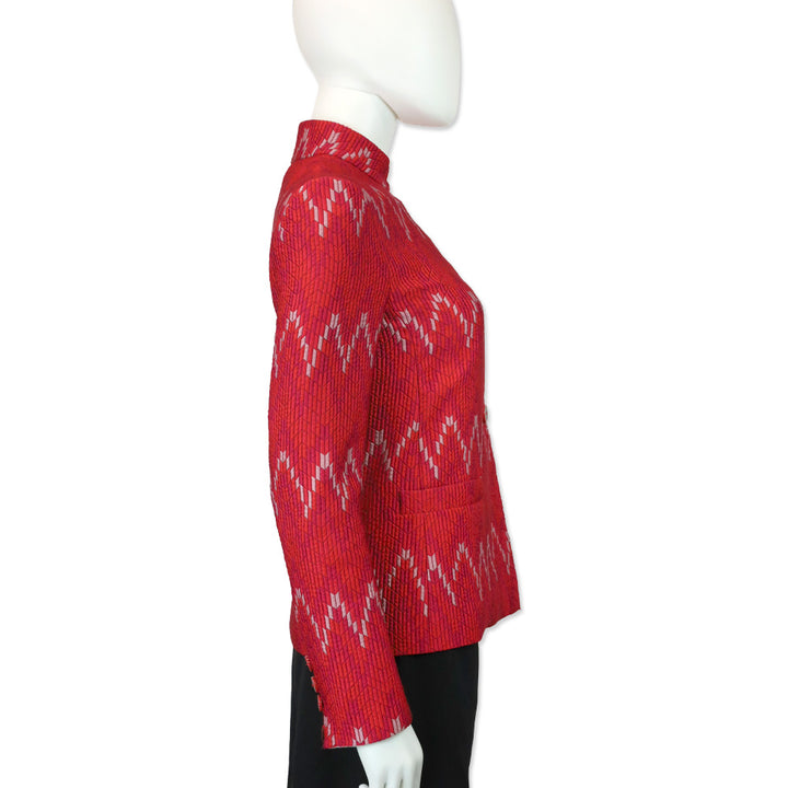 Emporio Armani Red Chevron Quilted Asymmetrical Button Jacket