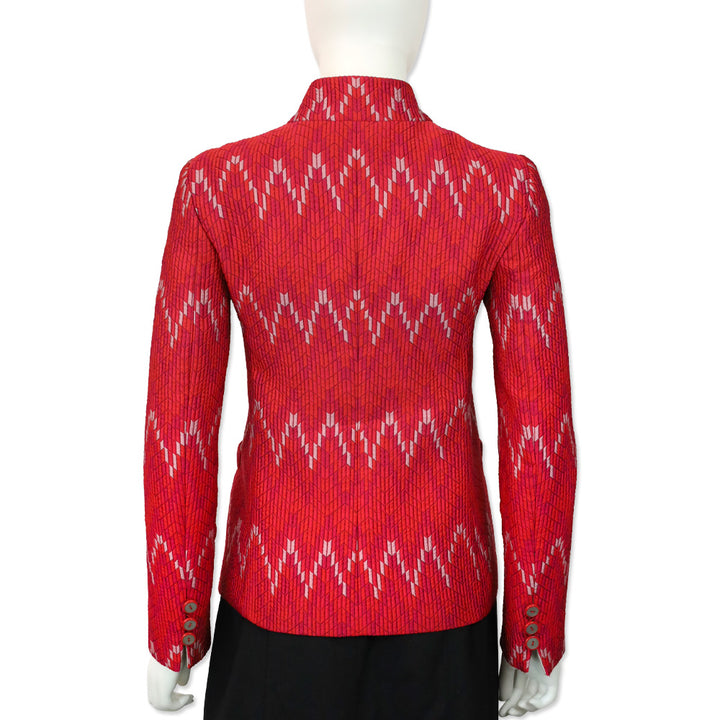 Emporio Armani Red Chevron Quilted Asymmetrical Button Jacket