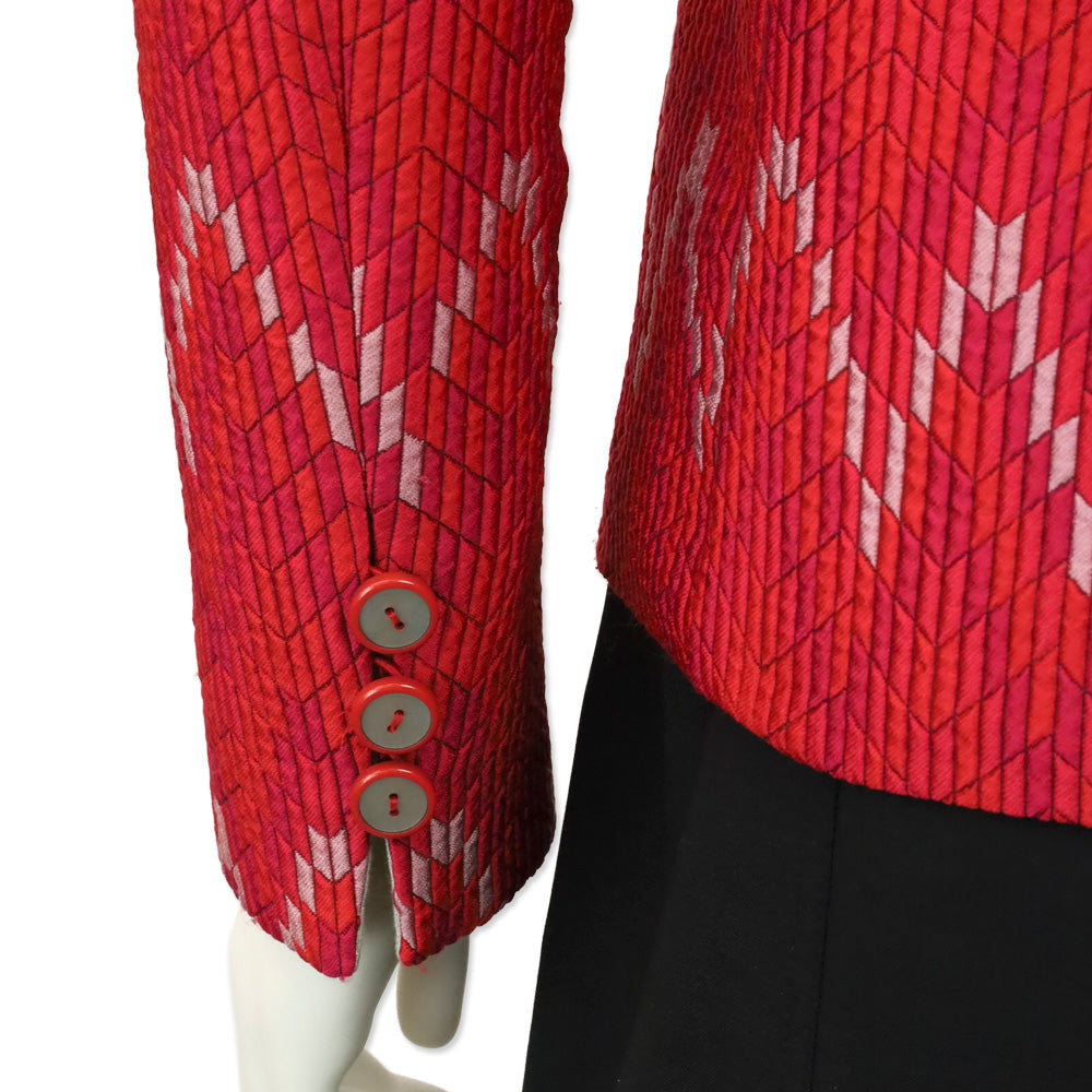 Emporio Armani Red Chevron Quilted Asymmetrical Button Jacket