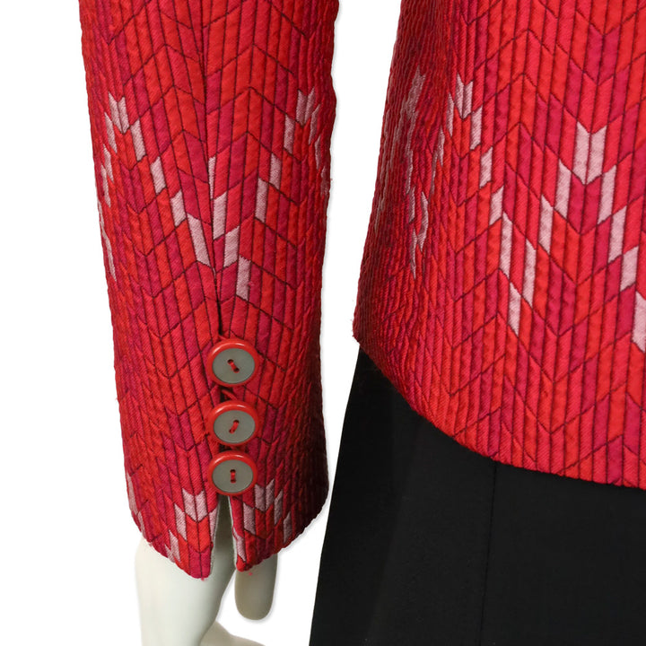 Emporio Armani Red Chevron Quilted Asymmetrical Button Jacket