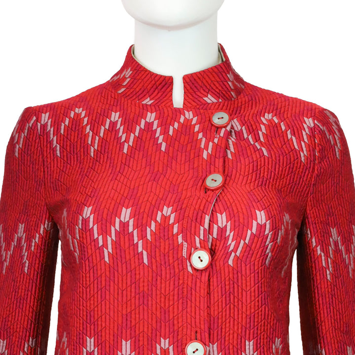 Emporio Armani Red Chevron Quilted Asymmetrical Button Jacket