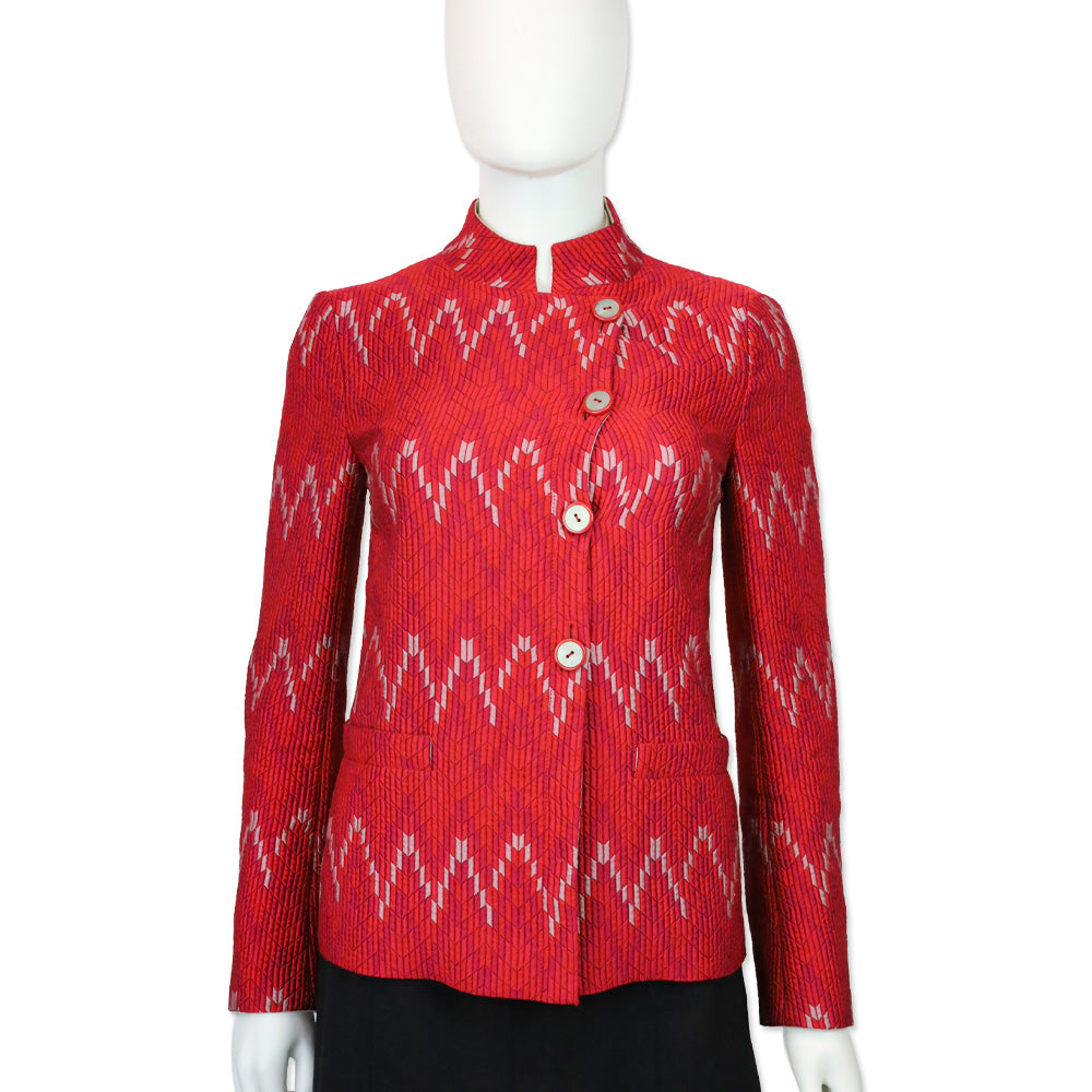 Emporio Armani Red Chevron Quilted Asymmetrical Button Jacket