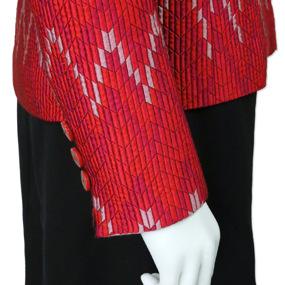Emporio Armani Red Chevron Quilted Asymmetrical Button Jacket