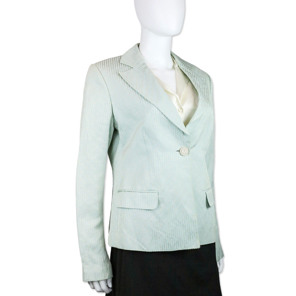 Emporio Armani Teal Blue Striped Single Button Blazer