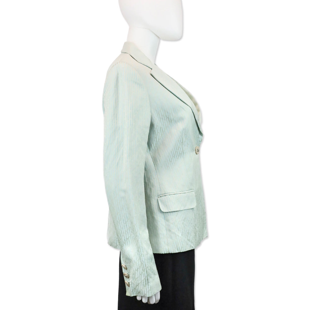 Emporio Armani Teal Blue Striped Single Button Blazer