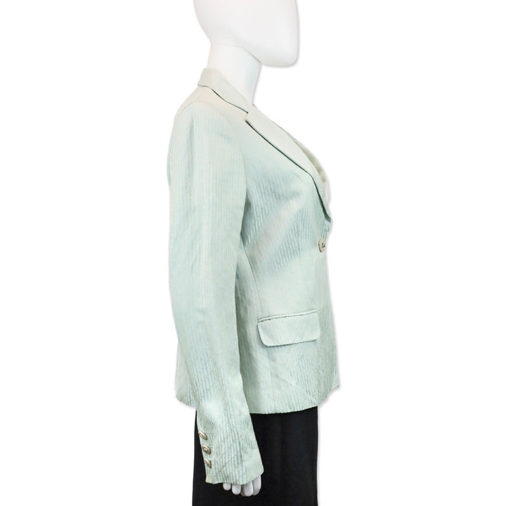Emporio Armani Teal Blue Striped Single Button Blazer
