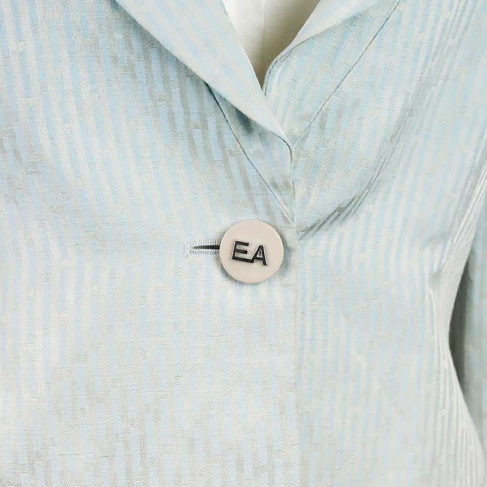 Emporio Armani Teal Blue Striped Single Button Blazer