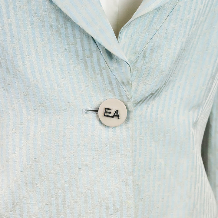 Emporio Armani Teal Blue Striped Single Button Blazer